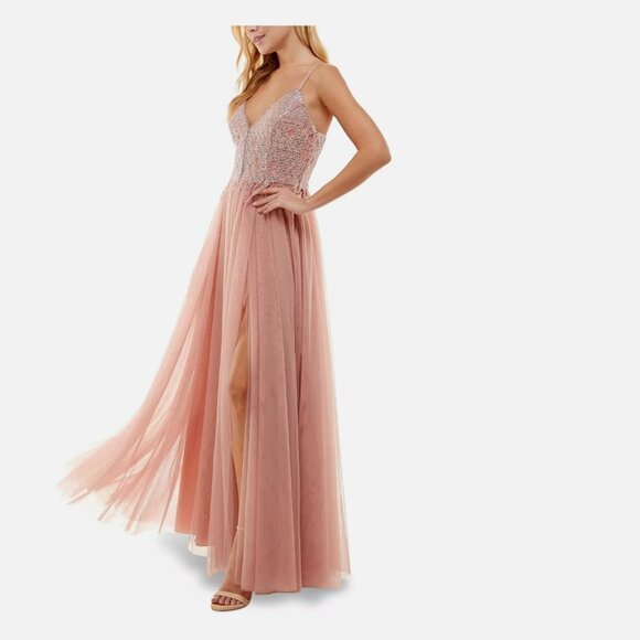 SAY YES TO THE DRESS Womens Pink Lace-up Back Lined Slit Formal  Size 9 NWT - Picture 2 of 11